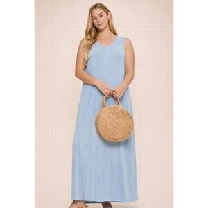 NWT Andree by Unit Blue Textured V-Neck Maxi Dress Sizes 1X-2X Stretchy [COPY]